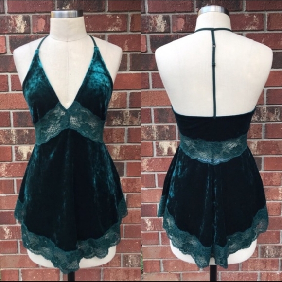 Free People Tops - Rare Free People Velvet Green Camisole